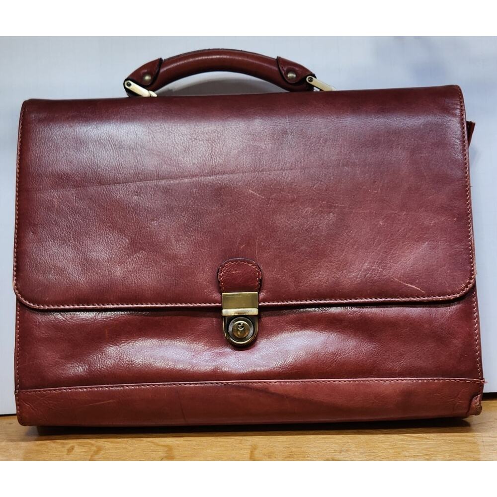 Avenues America Top-Grain Brown Leather Portfolio Briefcase W/Key
